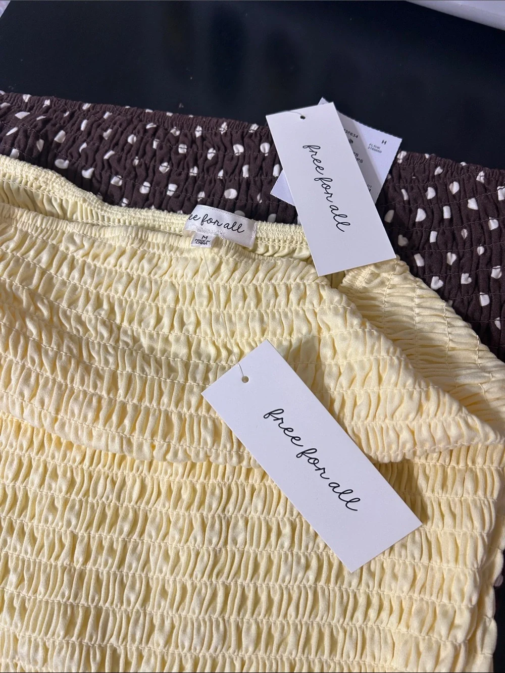 NWT Free For All Qty 2 - 1 Yellow and 1 Brown & White Elastic Tube Tops Size M